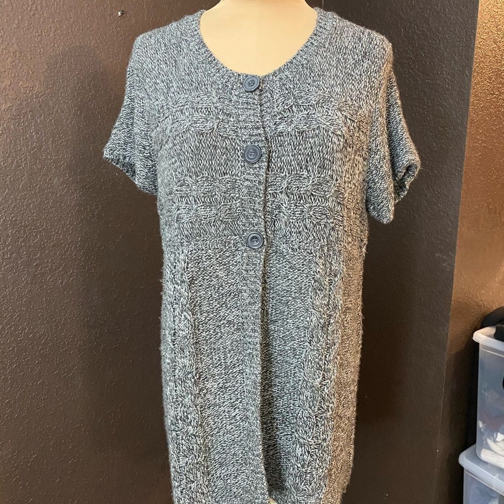 FADED Glory academia grey heather acrylic short sleeve long‎ cardigan sweater